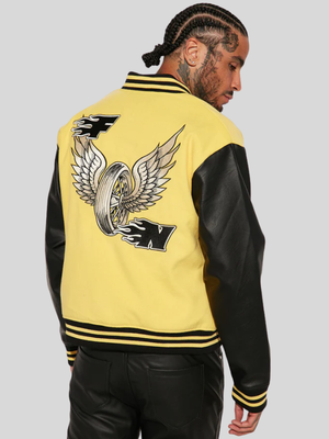 Biker-Faux-Leather-Yellow-Varsity-Jacket