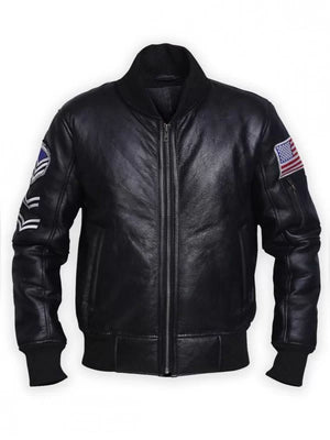 Men’s Black American Flag Leather Jacket