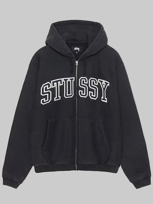 Stussy-Unisex-Outline-Zip-Hoodie-Washed-Black