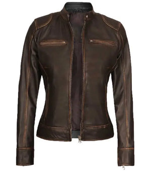Women’s Distressed Brown Leather Jacket