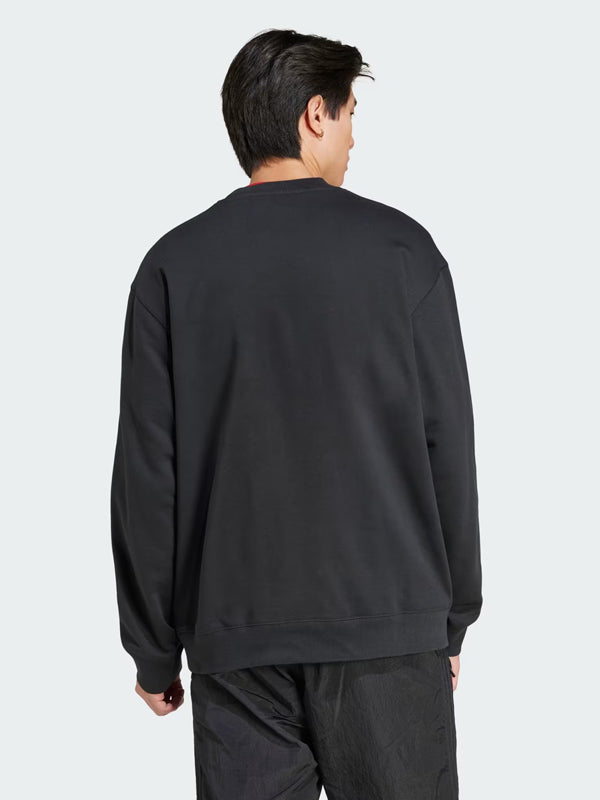 Adidas-Essentials-Crew-Black-Fleece-Sweatshirt-Back