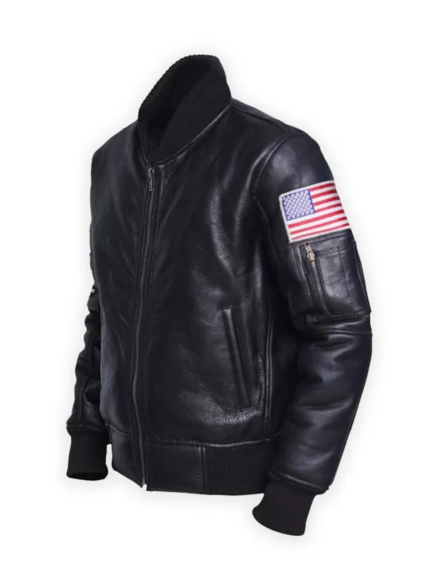 Black American Flag Leather Jacket