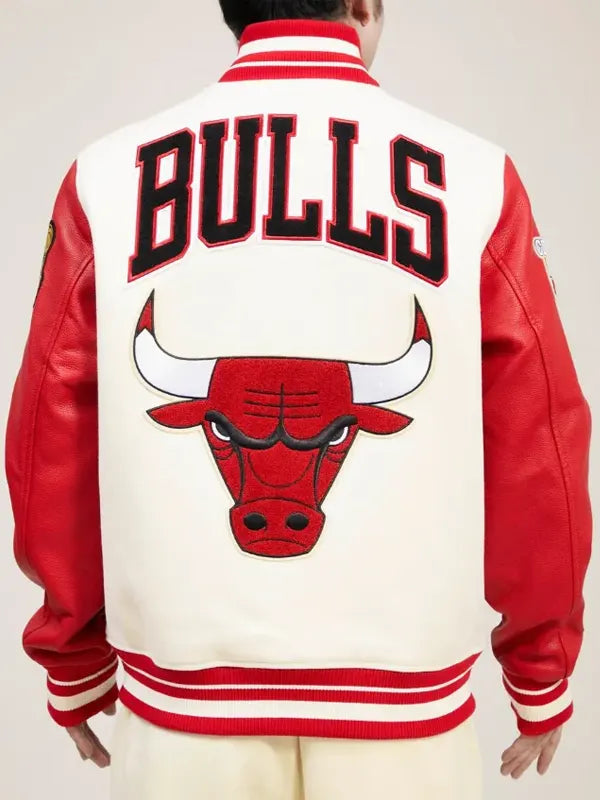 Bulls-Off-White-Wool-Red-Leather-Varsity-Jacket-Back