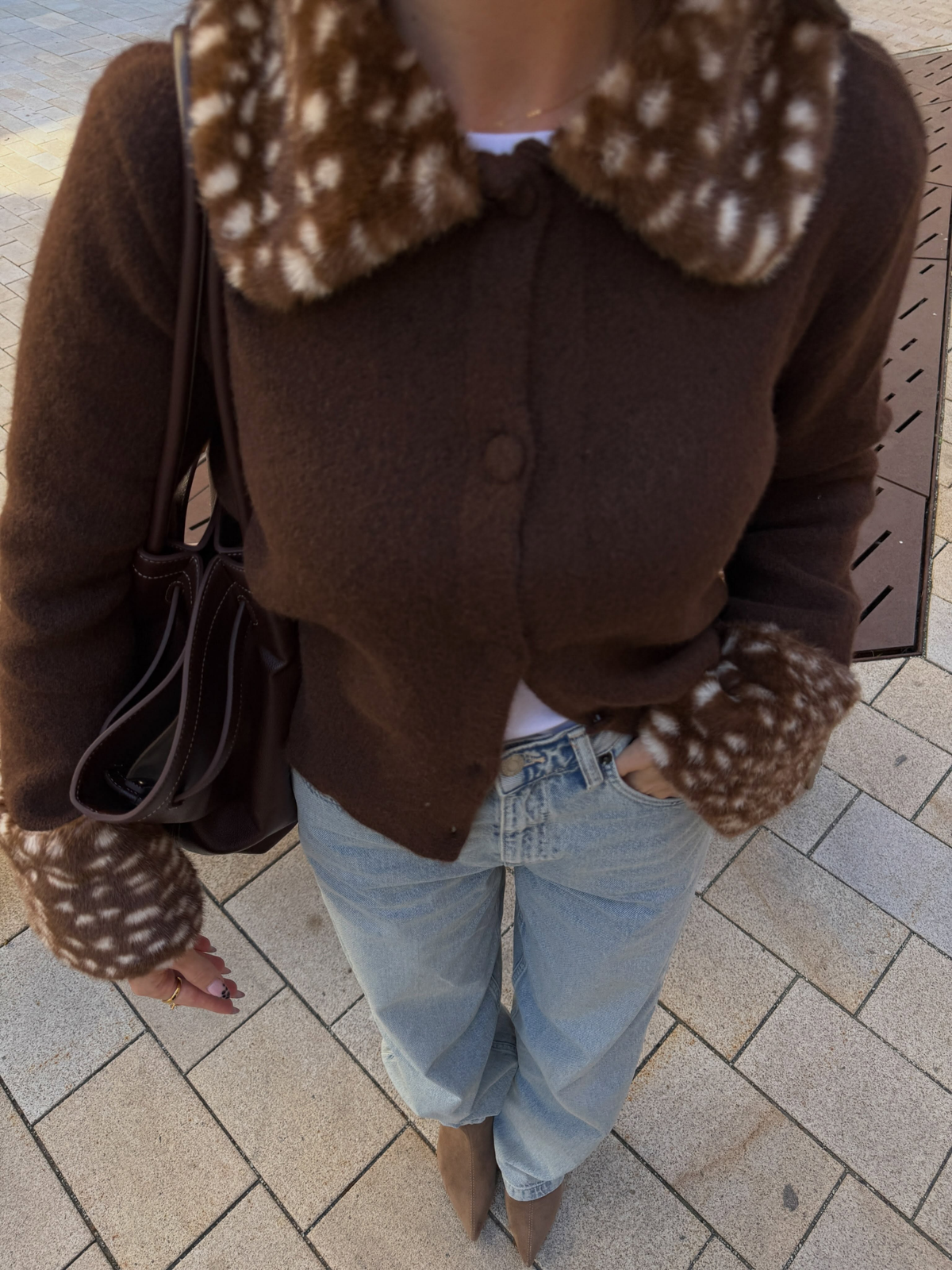 Buy-Women-Zara-Bambi-Brown-Wool-Cardigan-Jacket-With-Fur-Collar