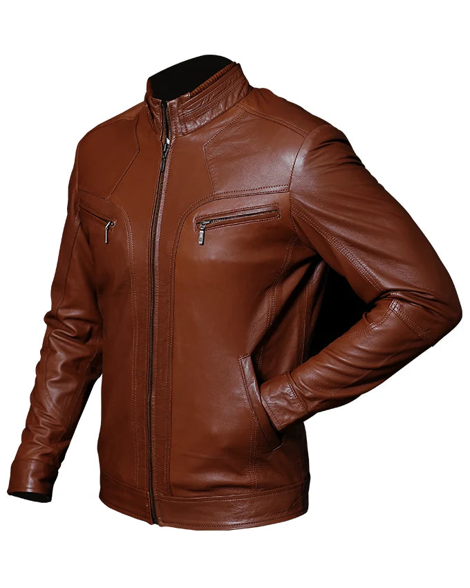 Cafe Racer Tan Brown Leather Jacket