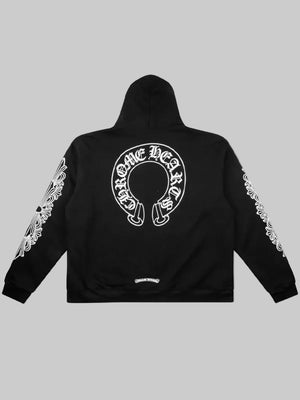 Chrome-Hearts-Horse-shoe-Floral-ZIP-Up-Black-Hoodie