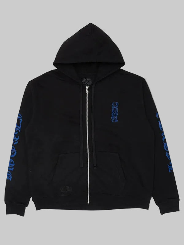 Chrome-Hearts-Vertical-Logo-Black-ZIP-Up-Hoodie