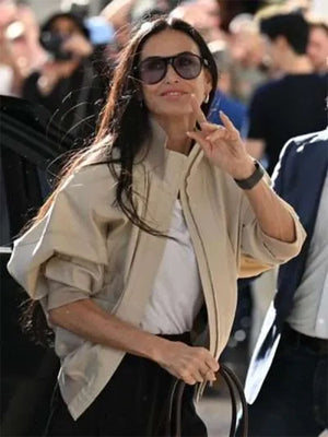 Demi-Moore-79th-Annual-Cannes-Film-Festival-Beige-Bomber-Jacket