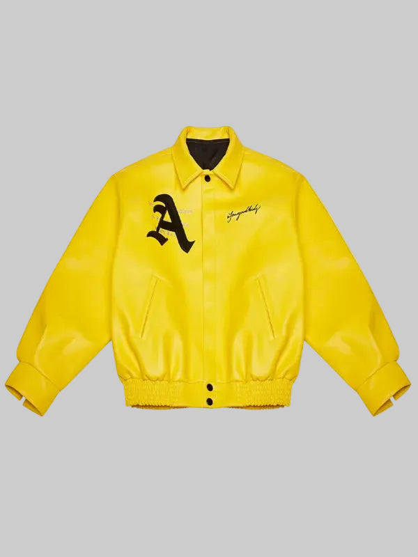 Doncare-AFGK-Racing-Ferrari-Yellow-Leather-Bomber-Jacket