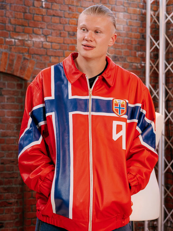 Erling-Haaland-Norway-Custom-Red-Leather-Jacket