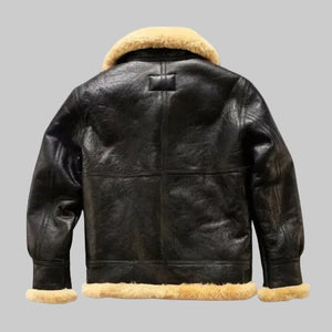 Flight Pilot Black Leather Shearling Jacket