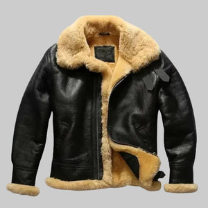 Flight Pilot Black Leather Shearling Jacket