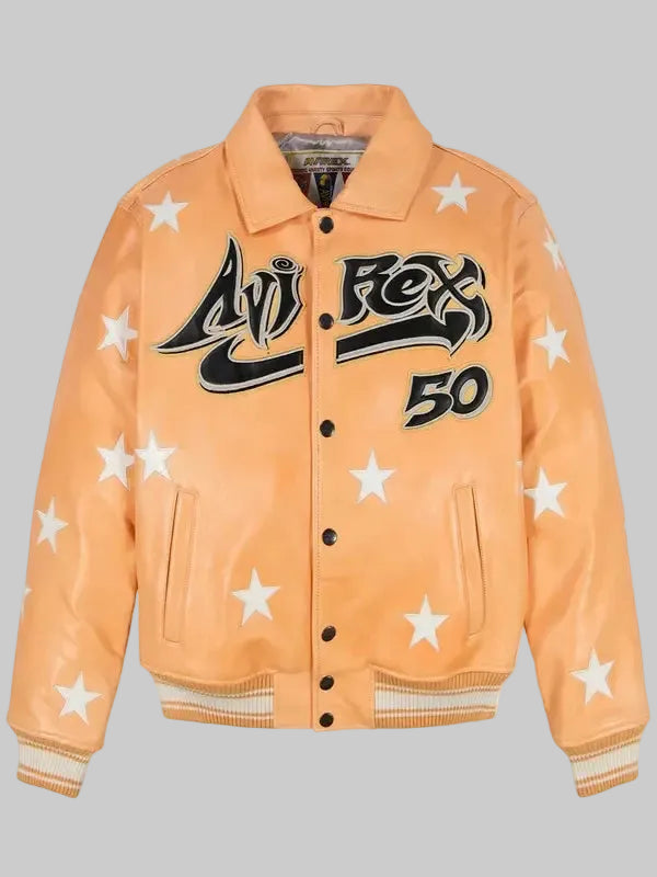 Hellstar-Avirex-All-Star-Orange-Leather-Jacket