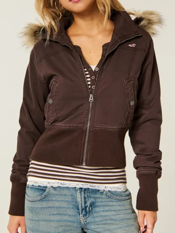 Hollister-Peyton-Twill-Brown-Jacket-Women