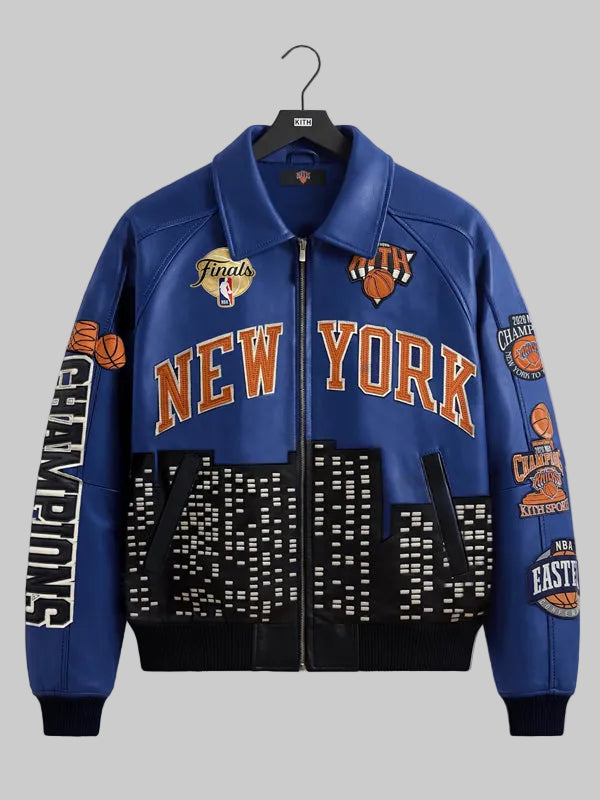 Kith-New-York-Knicks-2026-Champions-Blue-Leather-Jacket