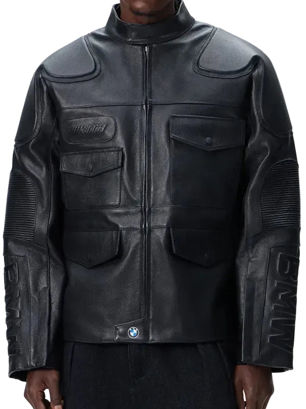 KithBMWDewittMotoBlackLeatherJacketForMen