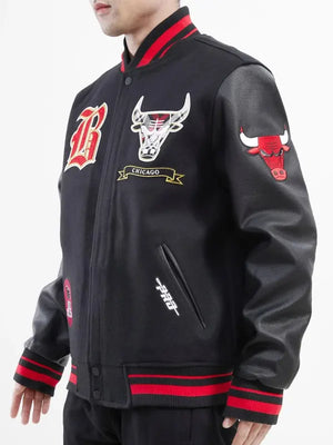 Men-Chicago-Bulls-Black-Wool-Leather-Varsity-Jacket