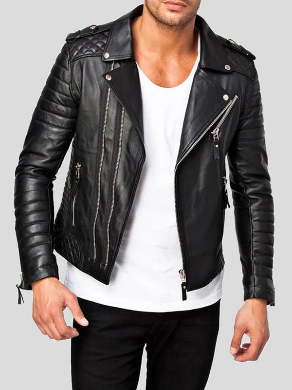 Men's Ambrose Black Quilted Lambskin Leather Jacket