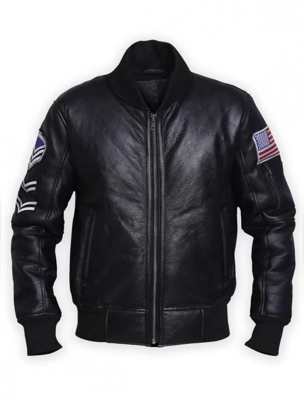 Men’s Black American Flag Leather Jacket