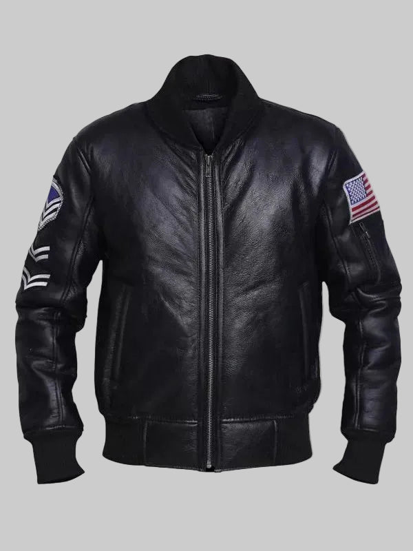 Men’s Black American Flag Leather Jacket