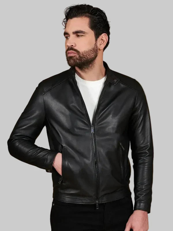 Nappa Lamb Leather Biker Jacket Korean Collar
