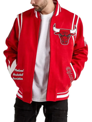 Mens-Chicago-Bulls-Red-Wool-Bomber-Jacket
