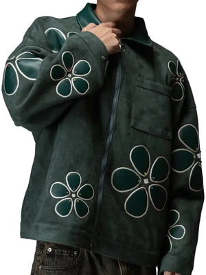 Mens-Ryoko-Rain-Floral-Suede-Work-Jacket-Green