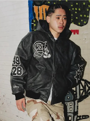 Mickey-Mouse-Where-Dreams-Come-True-Adidas-x-Disney-Black-Leather-Bomber-Jacket