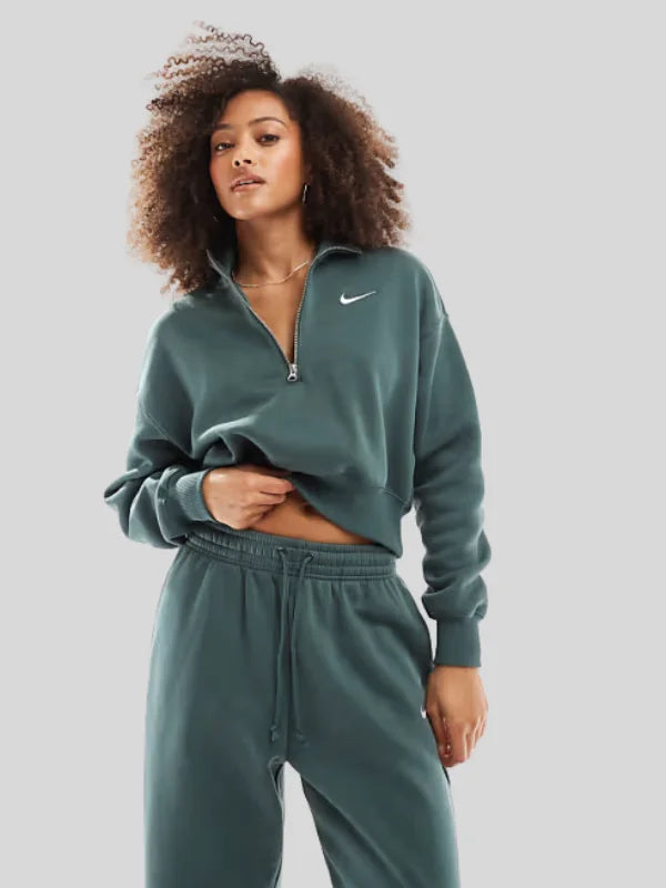 Nike-Phoenix-Fleece-Cropped-Quarter-ZIP-Sweatshirt-In-Dark-Green