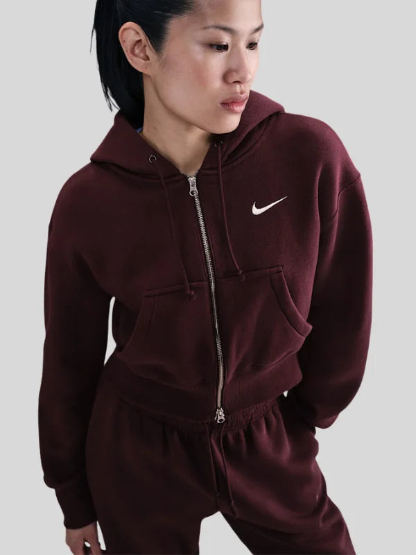 Nike-Sportswear-Phoenix-Fleece-Womens-Loose-Full-Zip-Cropped-Hoodie-Burgundy
