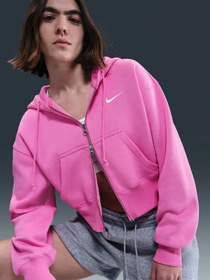 Nike-Sportswear-Phoenix-Fleece-Womens-Loose-Full-Zip-Cropped-Hoodie-Pink