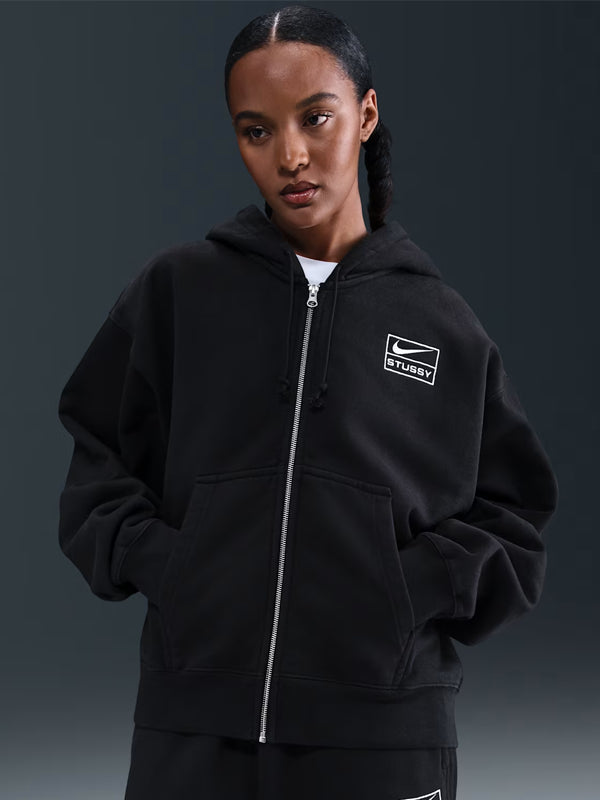 Nike-Stussy-Black-ZIP-Up-Womens-Fleece-Hoodie