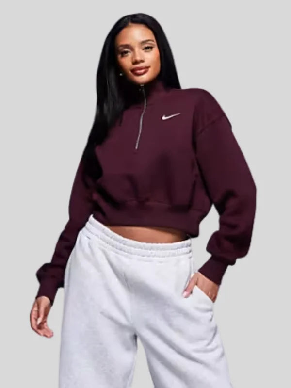 Nike-Womens-Phoenix-Fleece-Cropped-Quarter-ZIP-Sweatshirt-Burgundy