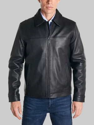 Perry Ellis Men's Classic Black Leather Jacket