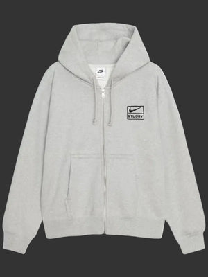 Stussy-Nike-Fleece-Full-ZIP-Up-Grey-Hoodie