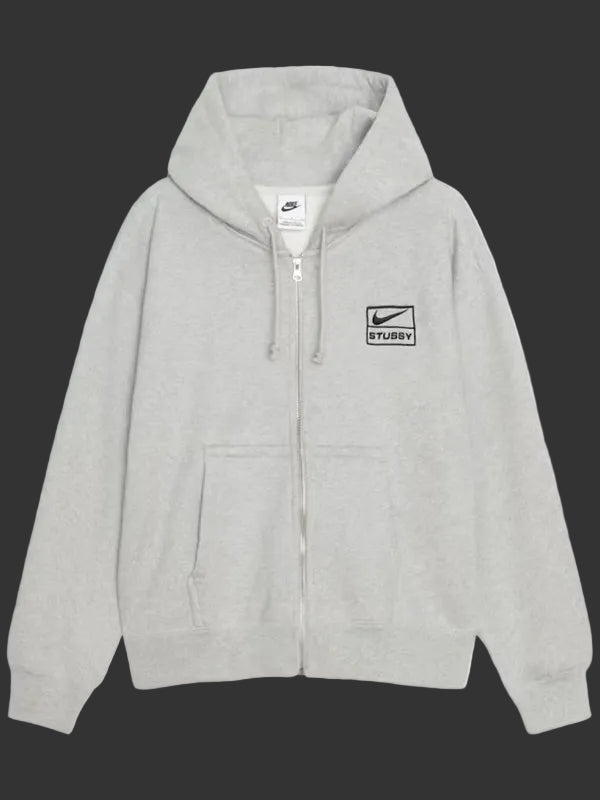 Stussy-Nike-Fleece-Full-ZIP-Up-Grey-Hoodie