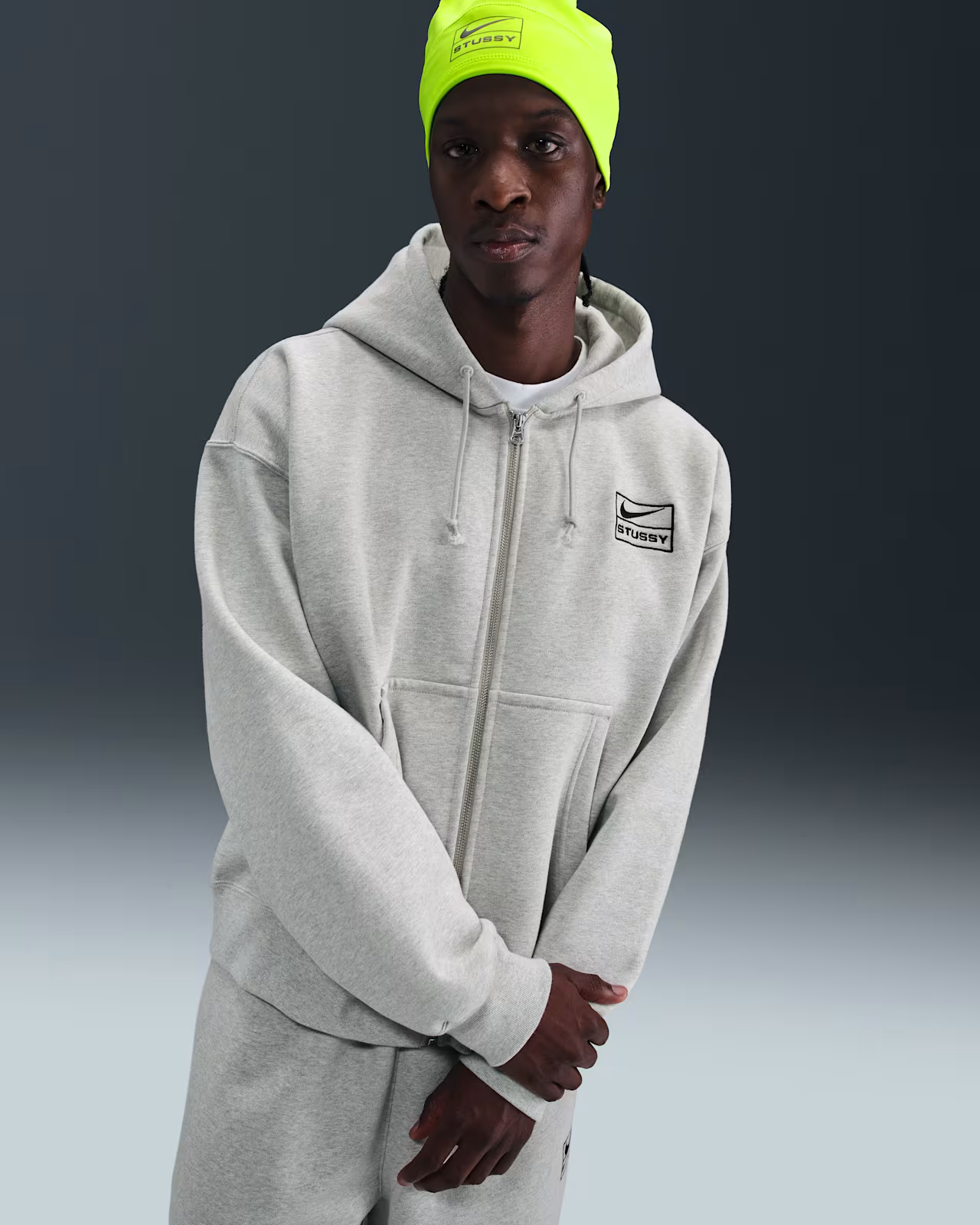 Stussy-Nike-Mens-Fleece-ZIP-Up-Hoodie-Grey