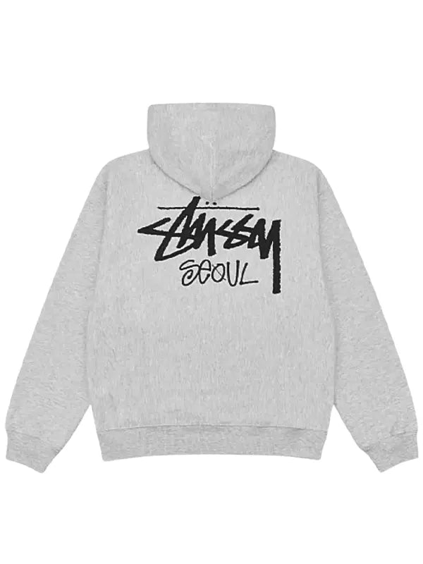Stussy-Seoul-Logo-Hoodie-In-Grey