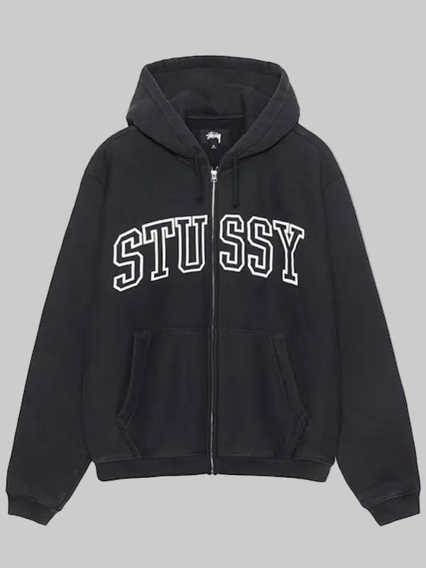 Stussy-Unisex-Outline-Zip-Hoodie-Washed-Black