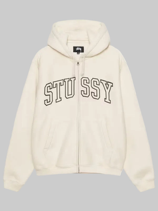 Stussy-Unisex-Outline-Zip-Up-Hoodie-Ivory