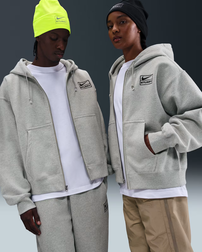 Stussy-x-Nike-Fleece-ZIP-Up-Grey-Hoodie