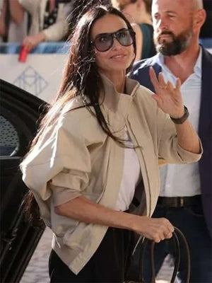 Womens-Demi-Moore-79th-Annual-Cannes-Bomber-Beige-Jacket
