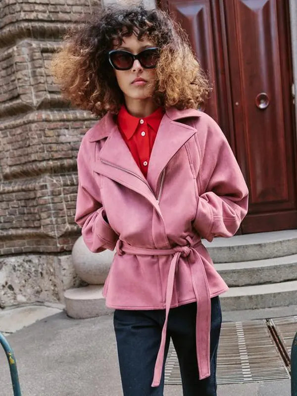 Zara-Pink-Suede-Leather-Belted-Jacket-women
