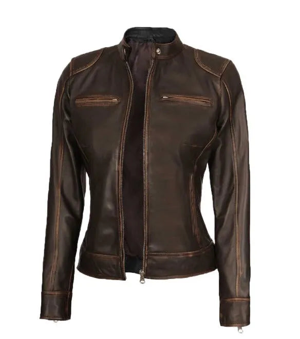 Distressed Brown Leather Jacket