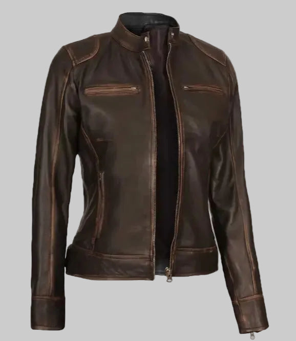 Women’s Distressed Brown Leather Jacket
