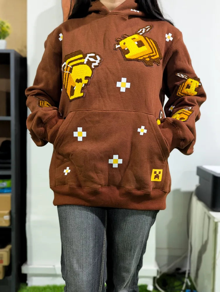 minecraft-bee-womens-hoodie-brown