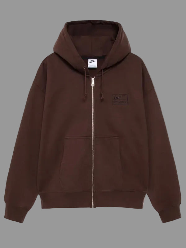 nike-x-stussy-Zip-Up-fleece-hoodie-brown